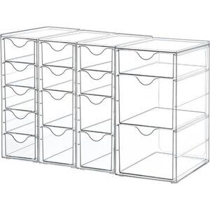 Acrylic Organizer with 16 Drawers (4 Set),Clear Storage Drawers for Office